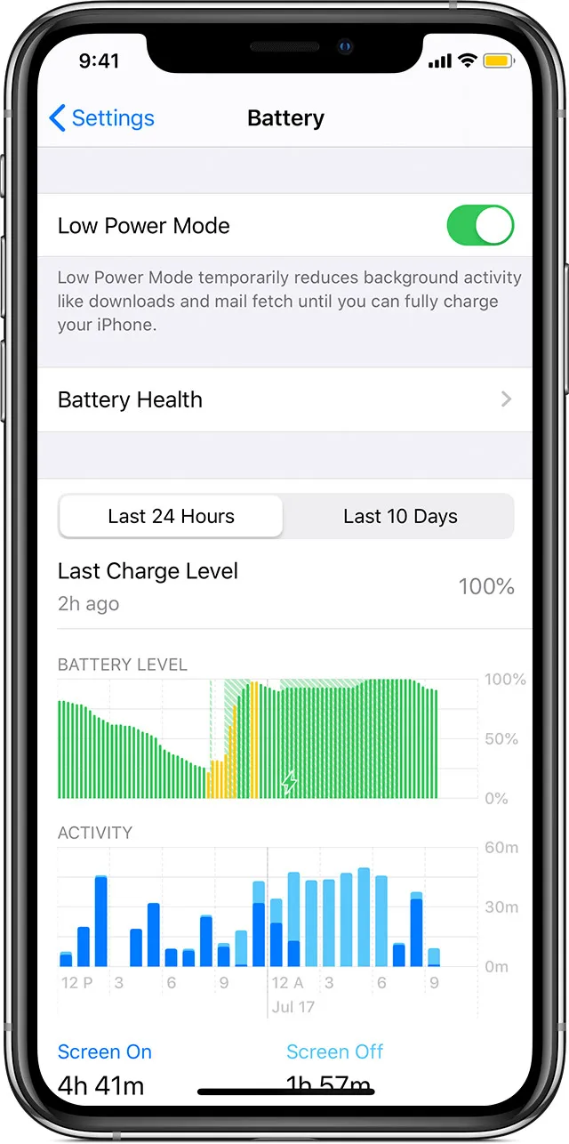 battery in settings